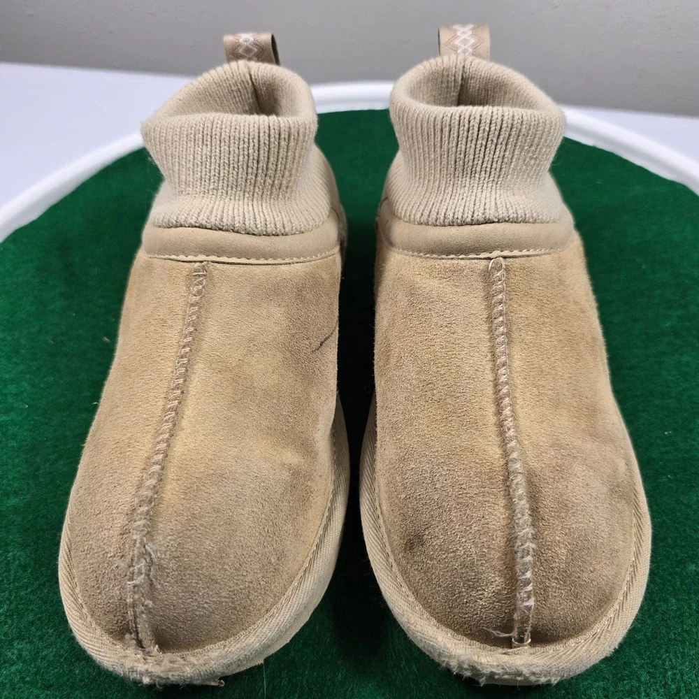 UGG‎ Kids Ultra Stretch Cuff Boots Size 2 Chestnut Suede Knit Collar Slip On
